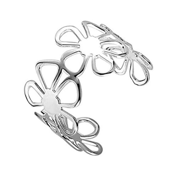 Sterling Silver Plated Retro Floral Bangle Cuff Bracelet - Picture 2 of 3